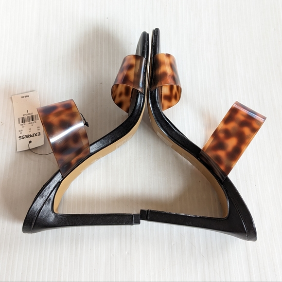 EXPRESS women's translucent leopard printed double strap heeled slide sandals - Picture 2 of 13